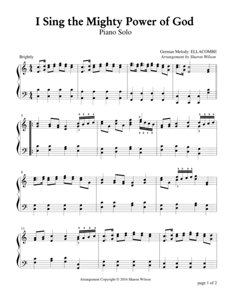 Free Sheet Music I Sing The Mighty Power Of God Piano Solo