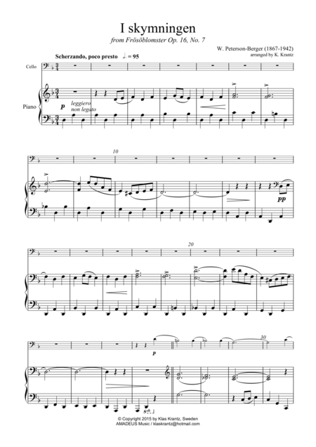 Free Sheet Music I Skymningen For Cello And Piano