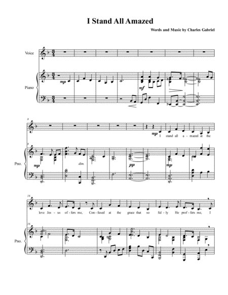 Free Sheet Music I Stand All Amazed Medium Low Voice Piano Acc