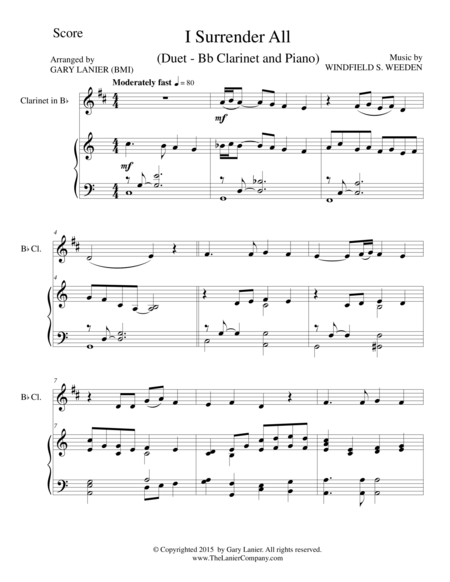 I Surrender All Duet Bb Clarinet And Piano Score And Parts Sheet Music