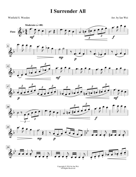 I Surrender All For Woodwind Quartet Sheet Music