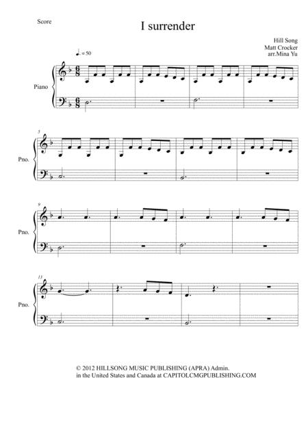 I Surrender By Hill Song Easy To Intermediate Piano Sheet Music