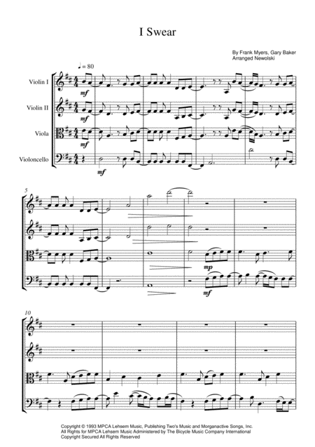 Free Sheet Music I Swear String Quartet Score And Parts