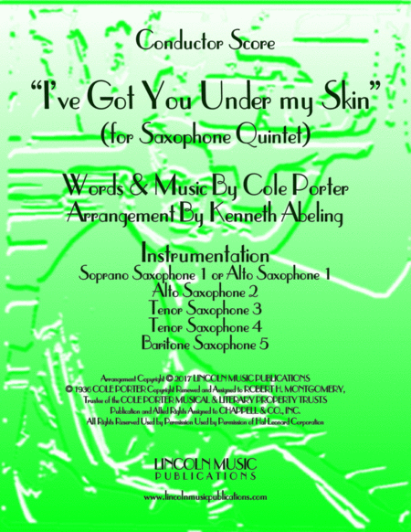 Free Sheet Music I Ve Got You Under My Skin For Saxophone Quintet Sattb Or Aattb