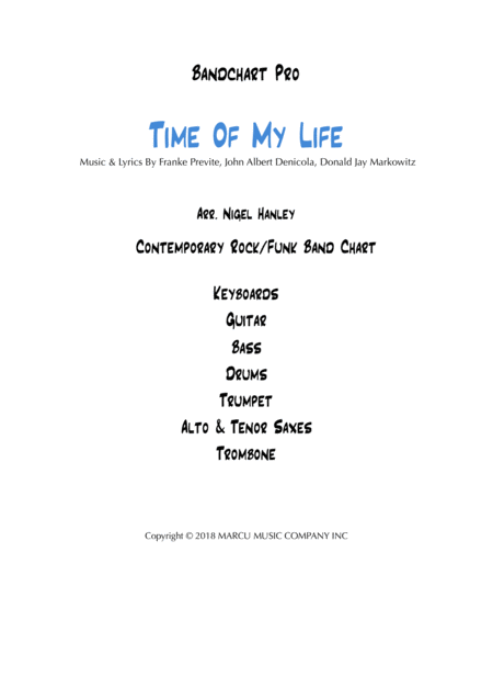 I Ve Had The Time Of My Life 8pc Rock Funk Band Chart Sheet Music