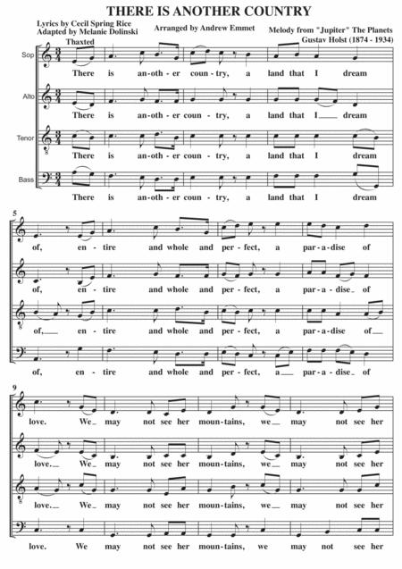 I Vow To Thee My Country A Cappella Alternative Lyrics Sheet Music