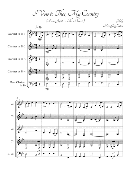 I Vow To Thee My Country By Holst From The Planets Arranged For Clarinet Quartet By Greg Eaton Perfect School Ensembles And Gigging Quartets Sheet Music