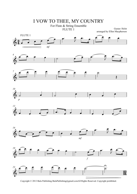 Free Sheet Music I Vow To Thee My Country Flute String Ensemble All Parts