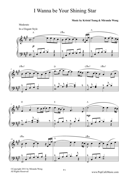 I Wanna Be Your Shinning Star Romantic Piano Music Sheet Music