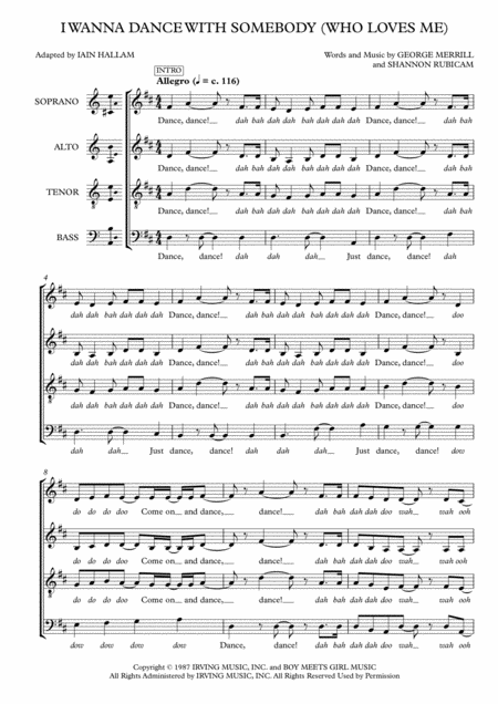 I Wanna Dance With Somebody Satb A Cappella Sheet Music