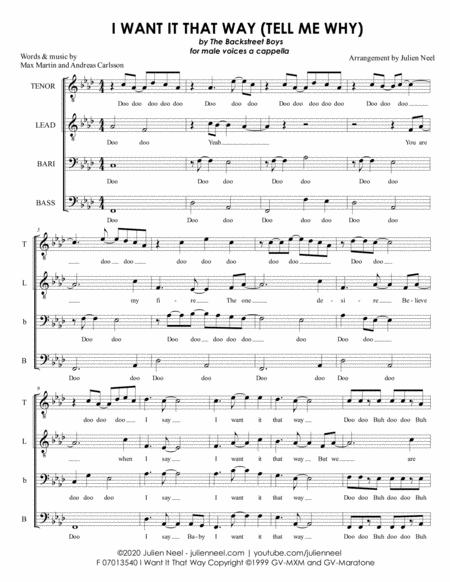 I Want It That Way Tell Me Why Ttbb Arr Julien Neel Sheet Music