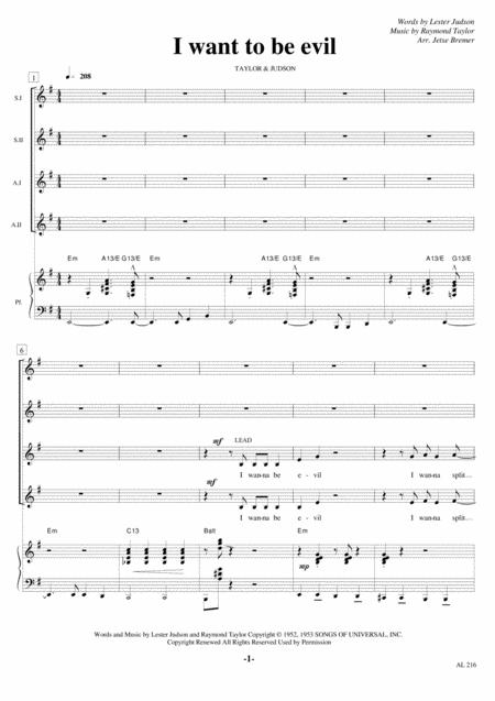 Free Sheet Music I Want To Be Evil Ssaa Piano