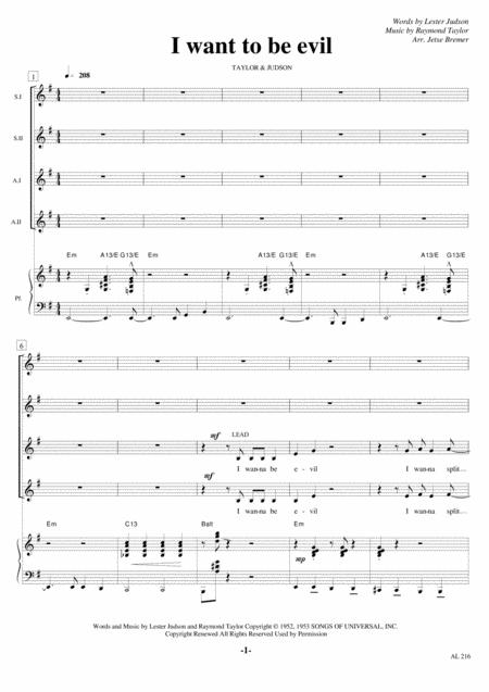 I Want To Be Evil Ssaa Piano Sheet Music