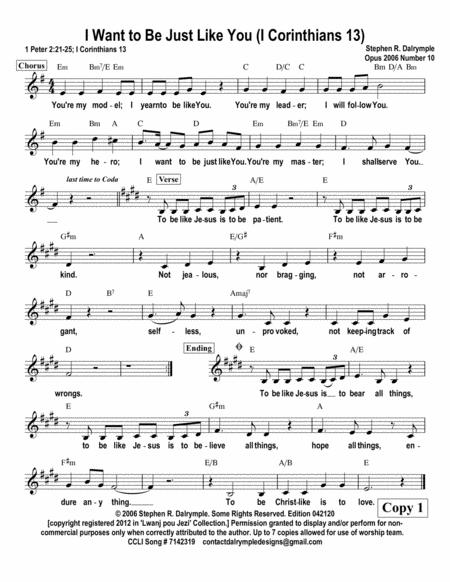 Free Sheet Music I Want To Be Just Like You I Corinthians 13 Worship Team Edition