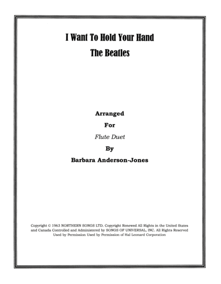 Free Sheet Music I Want To Hold Your Hand Flute Duet