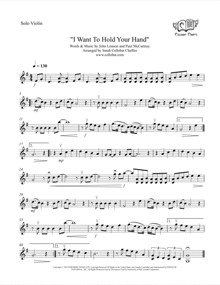 I Want To Hold Your Hand Solo Violin The Beatles Arr Cellobat Sheet Music