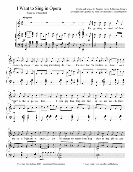 Free Sheet Music I Want To Sing In Opera Solo Voice And Piano