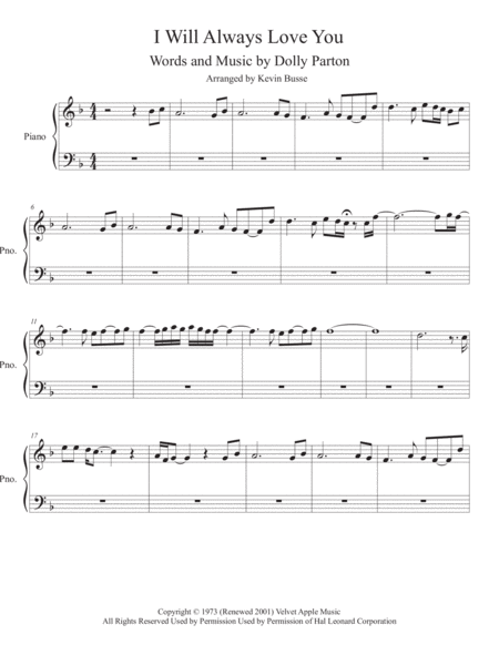 I Will Always Love You Piano Sheet Music