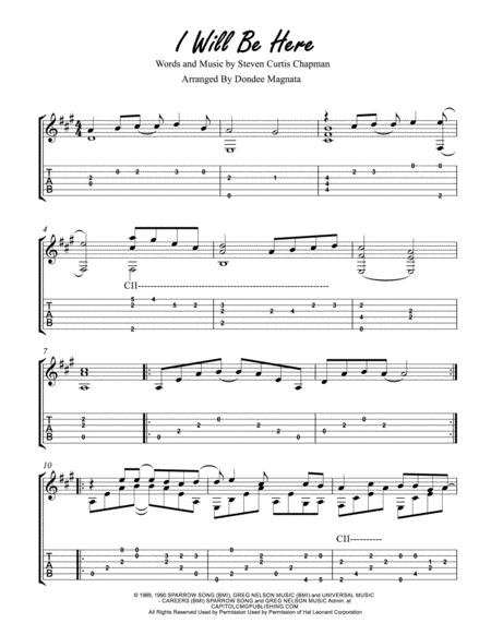 I Will Be Here Fingerstyle Guitar Arrangement Sheet Music