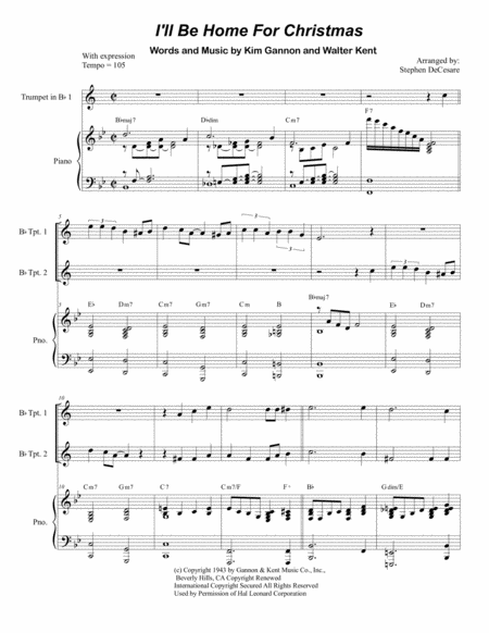 Free Sheet Music I Will Be Home For Christmas Bb Trumpet Duet