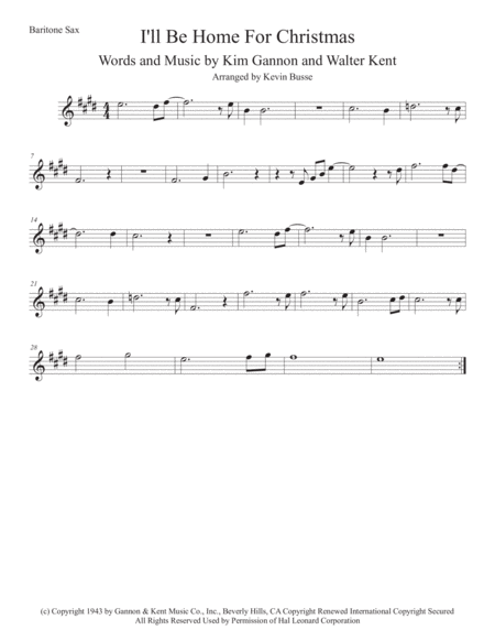 I Will Be Home For Christmas Original Key Bari Sax Sheet Music