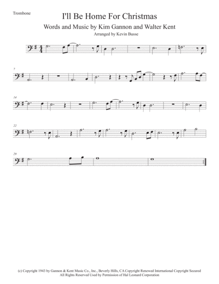 Free Sheet Music I Will Be Home For Christmas Original Key Trombone