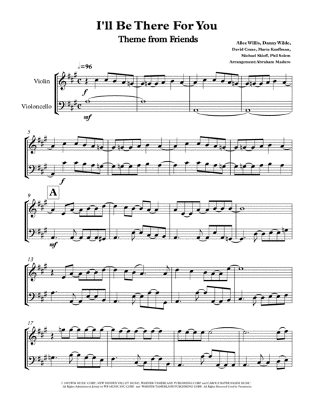 I Will Be There For You Theme From Friends Violin Cello Duet Sheet Music