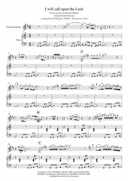 I Will Call Upon The Lord Piano Tenor Sax Sheet Music