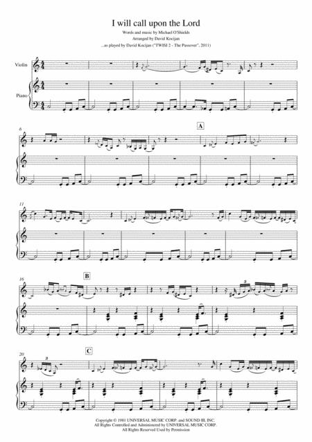 Free Sheet Music I Will Call Upon The Lord Piano Violin