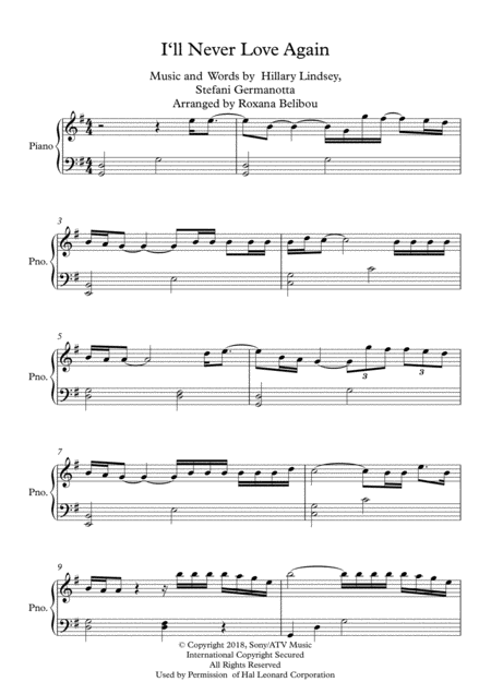 I Will Never Love Again From A Star Is Born Easy Piano Sheet Music