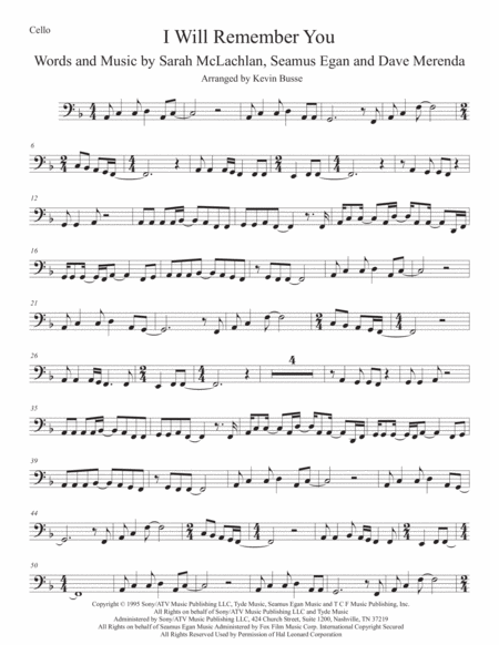 I Will Remember You Cello Sheet Music