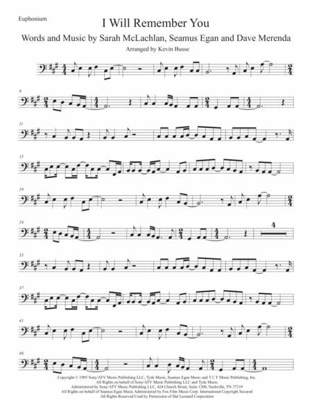 Free Sheet Music I Will Remember You Euphonium Original Key