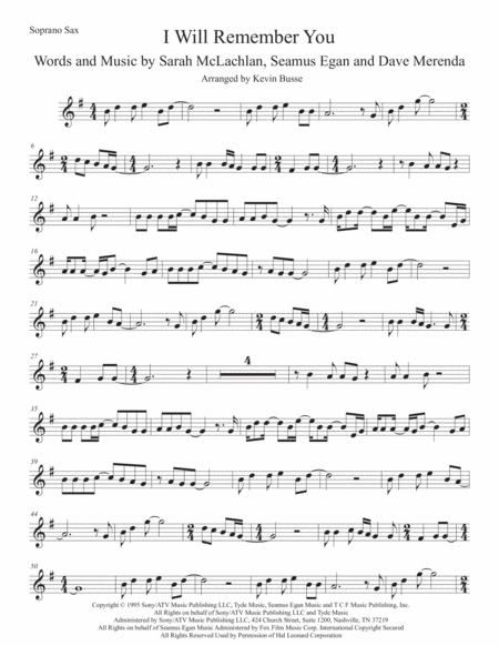 Free Sheet Music I Will Remember You Soprano Sax