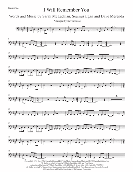 Free Sheet Music I Will Remember You Trombone Original Key