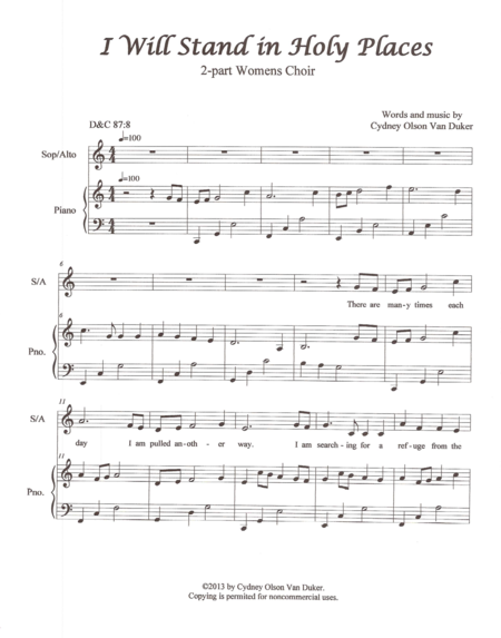 Free Sheet Music I Will Stand In Holy Places