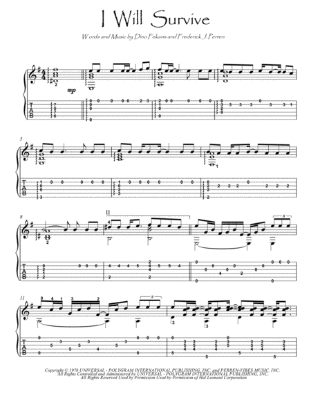 Free Sheet Music I Will Survive Guitar Fingerstyle