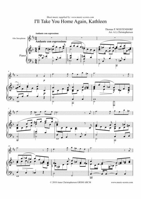 I Will Take You Home Kathleen Alto Saxophone And Piano Sheet Music