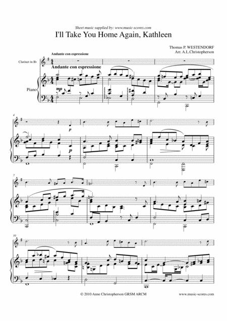 I Will Take You Home Kathleen Clarinet And Piano Sheet Music