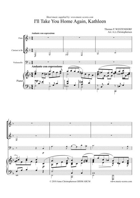 I Will Take You Home Kathleen Flute Clarinet Cello And Piano Sheet Music