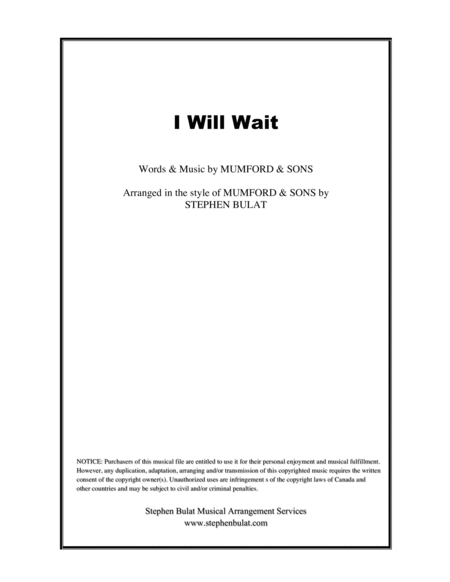 Free Sheet Music I Will Wait Mumford Sons Lead Sheet In Original Key Of C