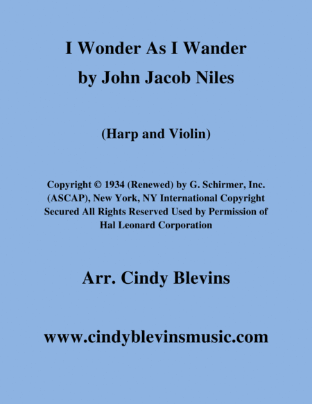 I Wonder As I Wander Arranged For Harp And Violin Sheet Music