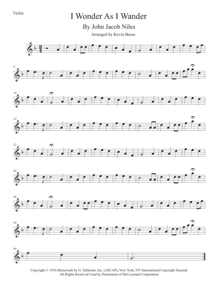 I Wonder As I Wander Violin Sheet Music