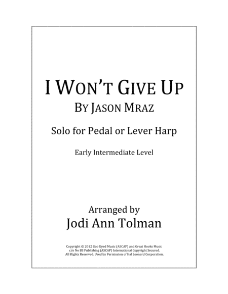 I Wont Give Up Harp Solo Sheet Music