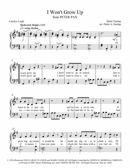 I Wont Grow Up From Peter Pan Sheet Music