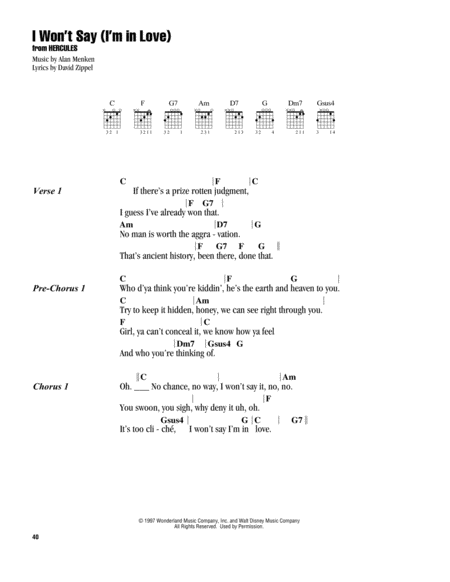 Free Sheet Music I Wont Say I M In Love From Hercules