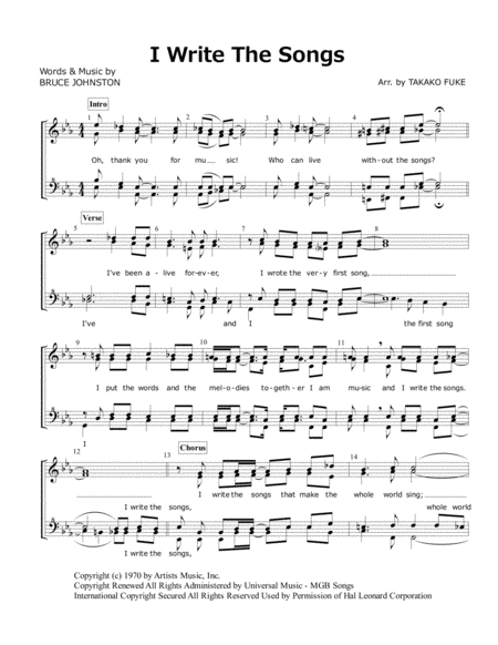 I Write The Songs Sheet Music