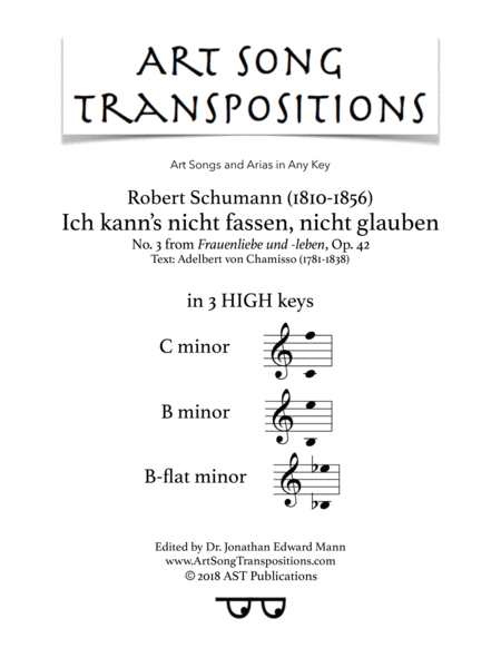 Ich Kanns Nicht Fassen Nicht Glauben Op 42 No 3 In 3 High Keys C B B Flat Minor Sheet Music