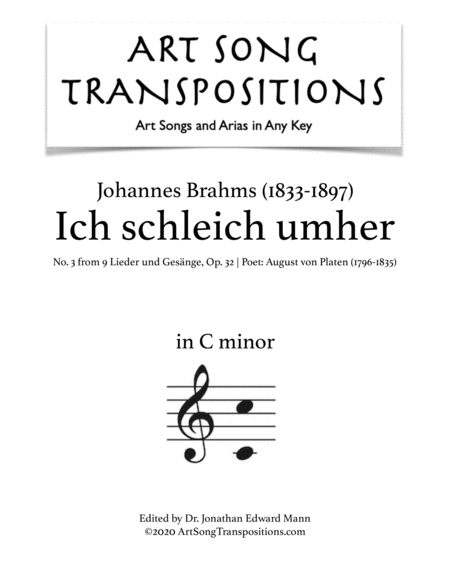 Ich Schleich Uhmer Op 32 No 3 Transposed To C Minor Sheet Music