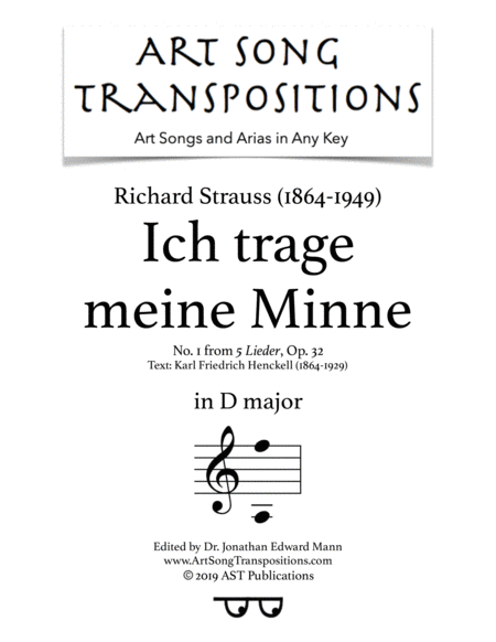 Free Sheet Music Ich Trage Meine Minne Op 32 No 1 D Major