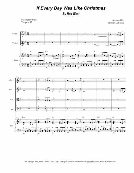 If Every Day Was Like Christmas For String Quartet And Piano Sheet Music